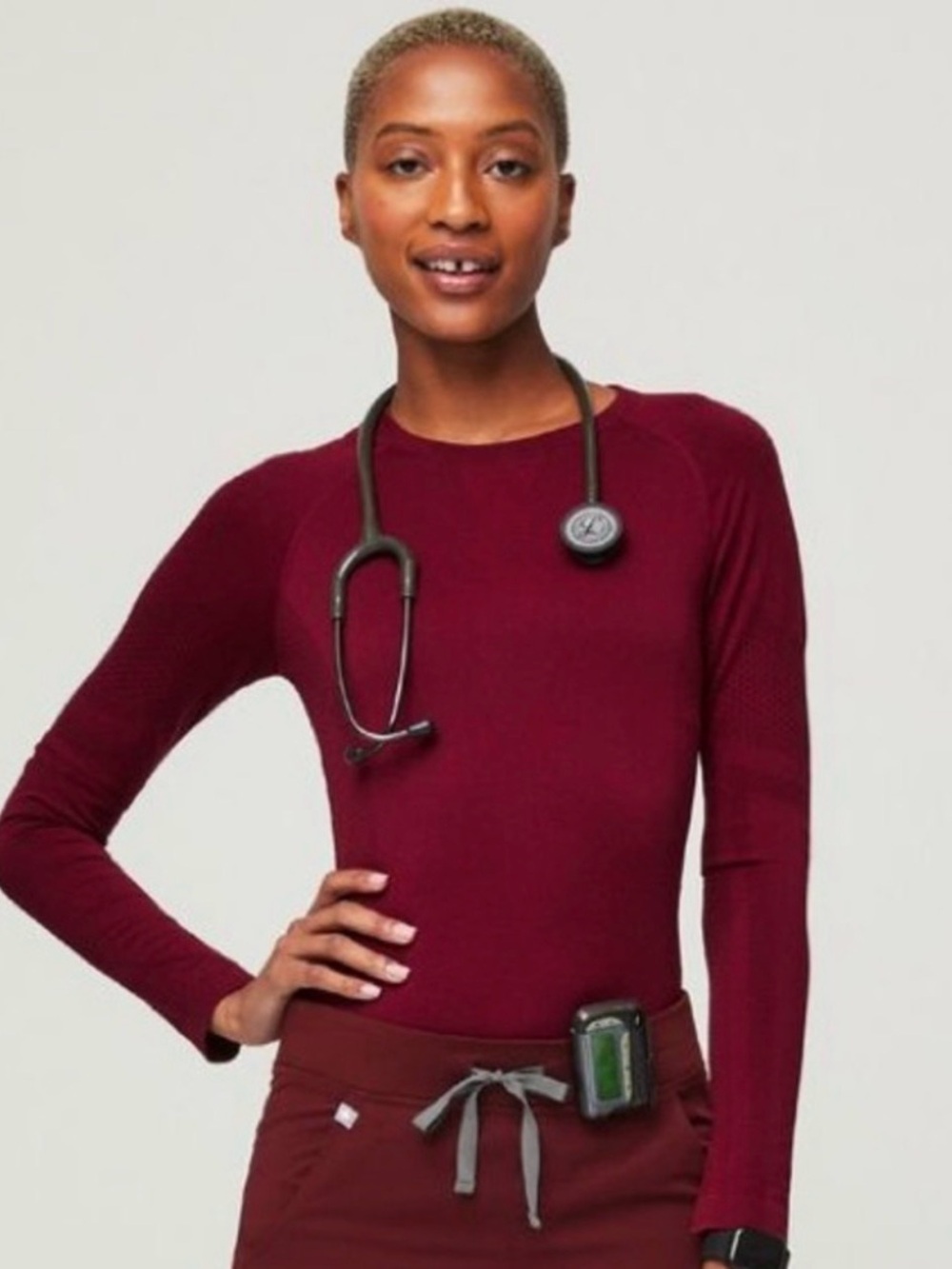 Figs Salta Seamless Longsleeve Underscrub Red Medium